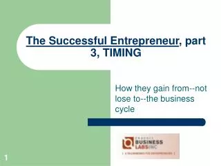 The Successful Entrepreneur , part 3, TIMING