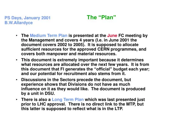 ps days january 2001 the plan b w allardyce