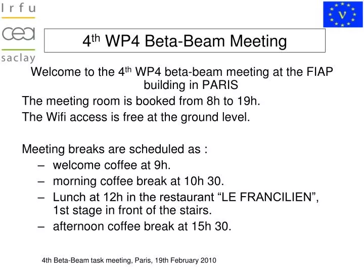 4 th wp4 beta beam meeting