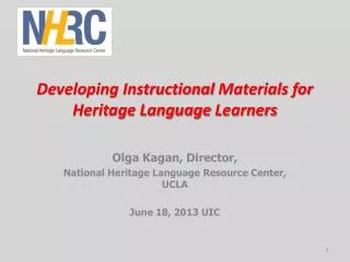 Developing Instructional Materials for Heritage Language Learners