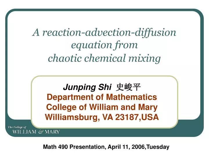a reaction advection diffusion equation from chaotic chemical mixing