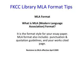 FKCC Library MLA Format Tips