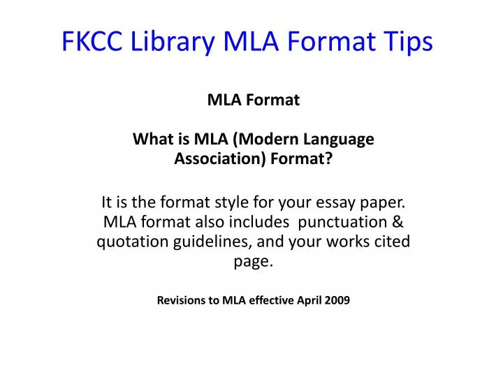 fkcc library mla format tips