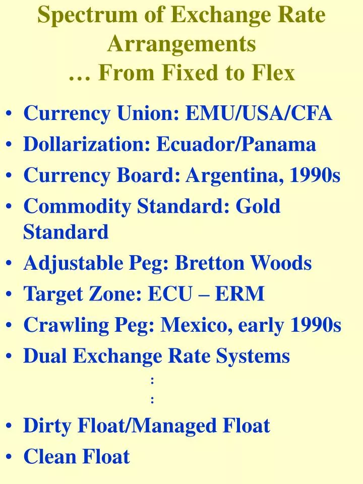 spectrum of exchange rate arrangements from fixed to flex