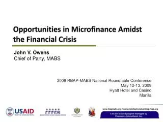 Opportunities in Microfinance Amidst the Financial Crisis