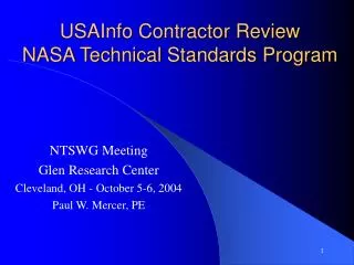 USAInfo Contractor Review NASA Technical Standards Program
