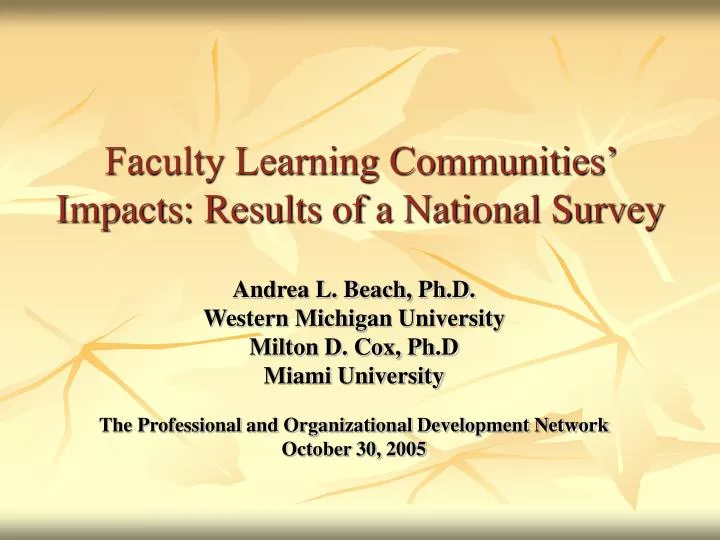 faculty learning communities impacts results of a national survey