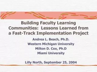 Building Faculty Learning Communities: Lessons Learned from a Fast-Track Implementation Project