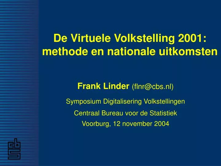 de virtuele volkstelling 2001 methode en nationale uitkomsten