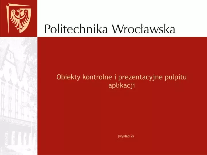 obiekty kontrolne i prezentacyjne pulpitu aplikacji