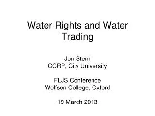 Water Rights and Water Trading