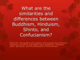 What are the similarities and differences between Buddhism, Hinduism, Shinto, and Confucianism?