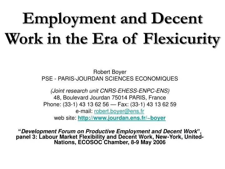 employment and decent work in the era of flexicurity