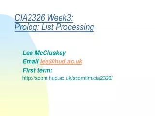 CIA2326 Week3: Prolog: List Processing