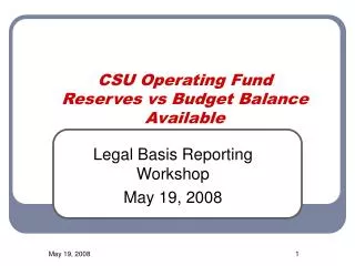 CSU Operating Fund Reserves vs Budget Balance Available