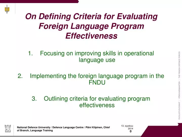 on defining criteria for evaluating foreign language program effectiveness