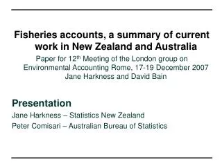 Fisheries accounts, a summary of current work in New Zealand and Australia