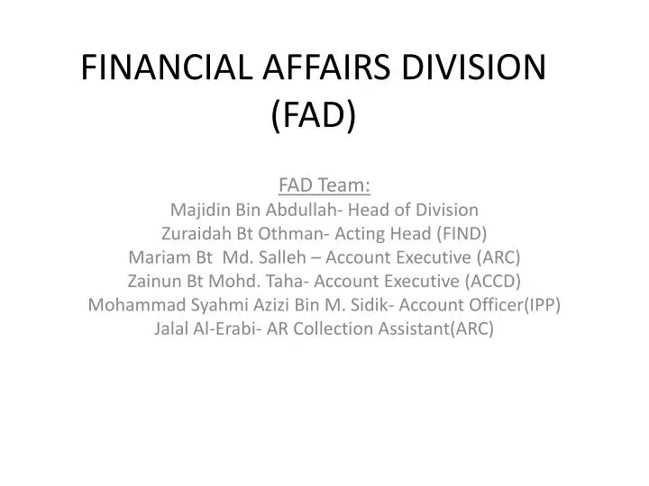 financial affairs division fad