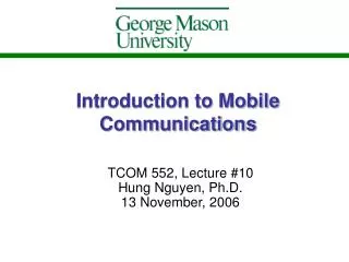 Introduction to Mobile Communications