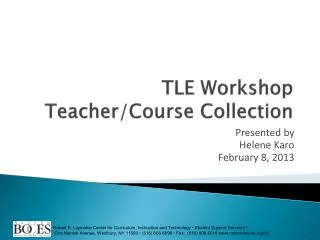 TLE Workshop Teacher/Course Collection