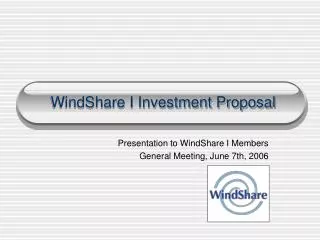 WindShare I Investment Proposal