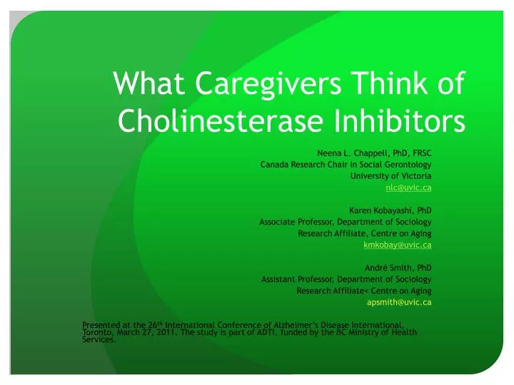 what caregivers think of cholinesterase inhibitors