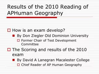 Results of the 2010 Reading of APHuman Geography