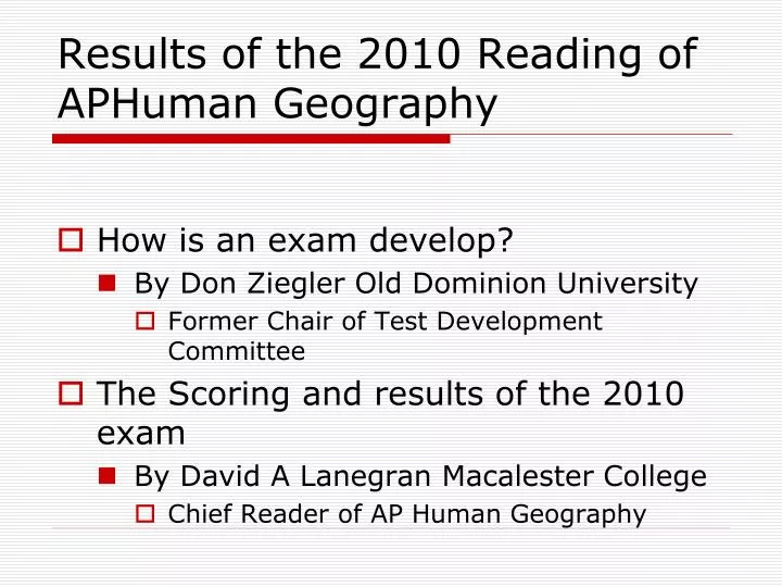 results of the 2010 reading of aphuman geography