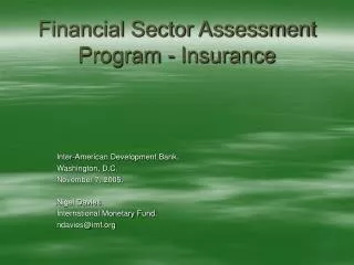 Financial Sector Assessment Program - Insurance