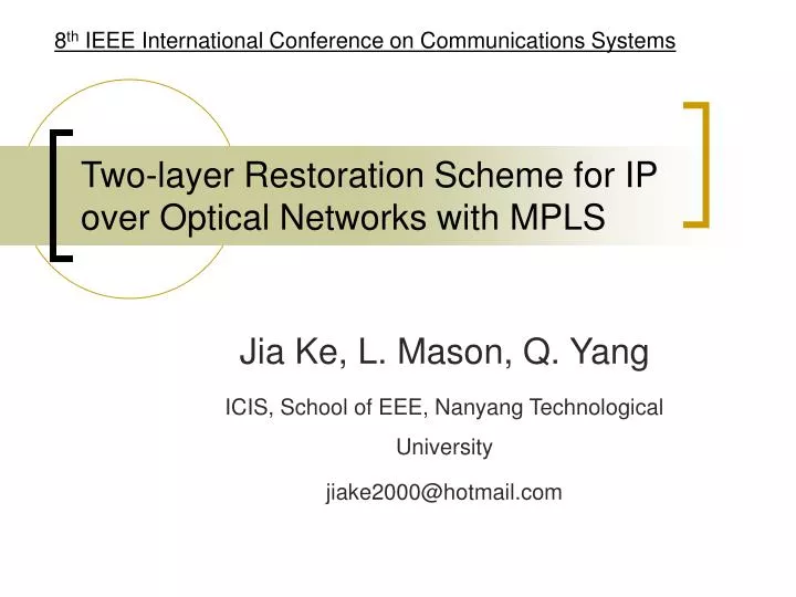 two layer restoration scheme for ip over optical networks with mpls