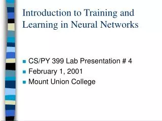 Introduction to Training and Learning in Neural Networks