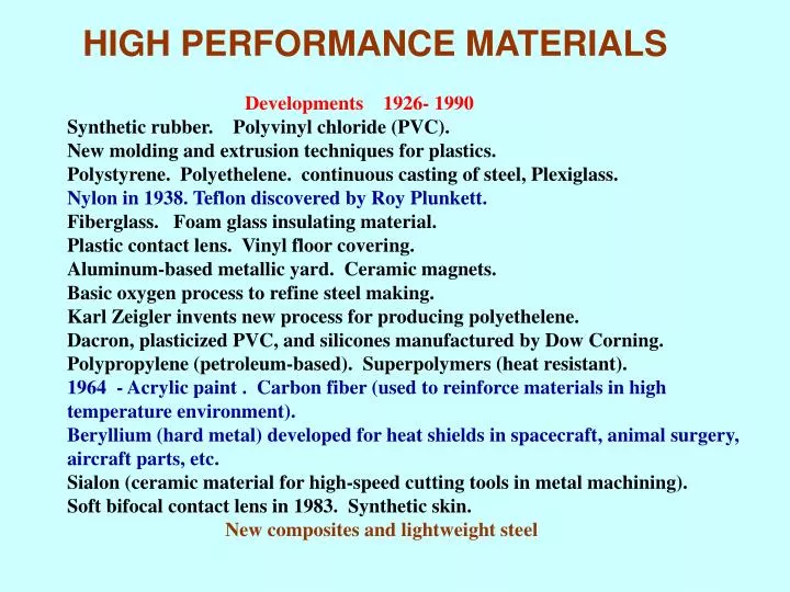 high performance materials
