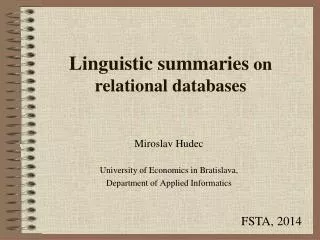 Linguistic summaries on relational databases