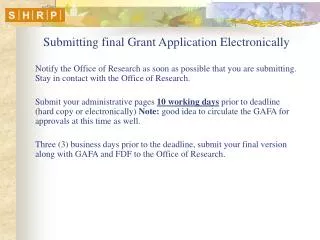 Submitting final Grant Application Electronically