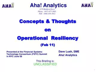 Concepts &amp; Thoughts on Operational Resiliency (Feb 11)