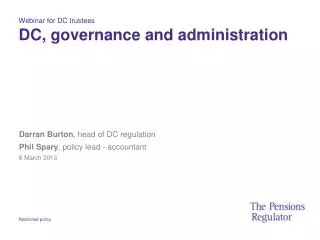 Webinar for DC trustees DC, governance and administration