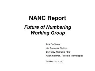 NANC Report Future of Numbering Working Group