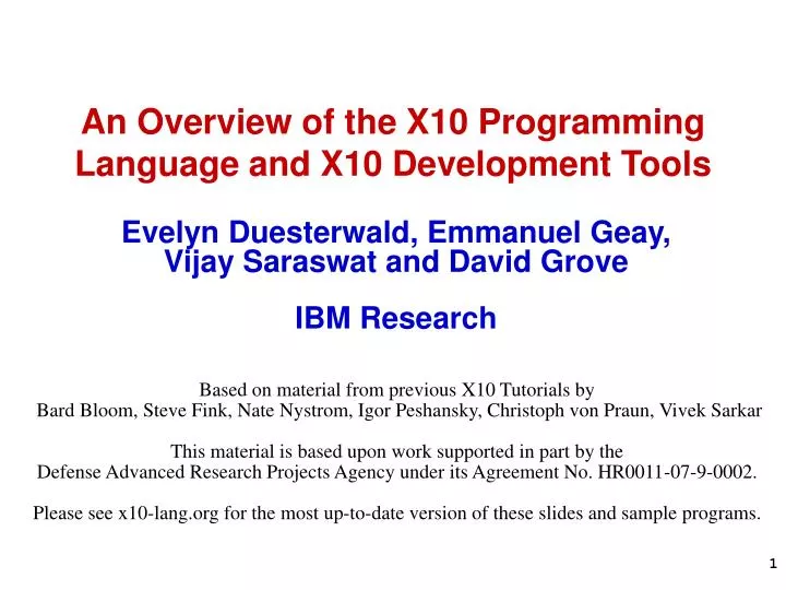 an overview of the x10 programming language and x10 development tools