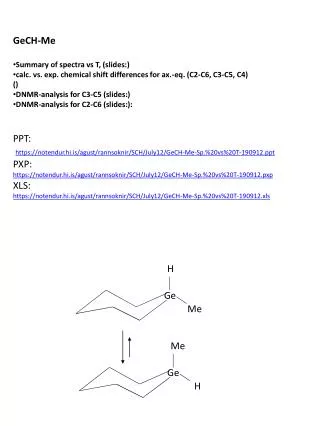 GeCH-Me Summary of spectra vs T, (slides:)