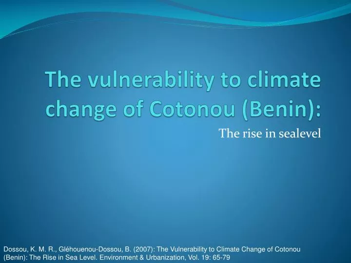 the vulnerability to climate change of cotonou benin