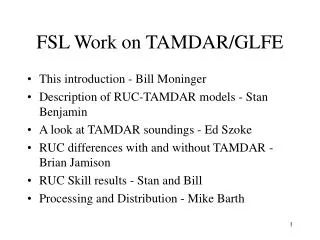 FSL Work on TAMDAR/GLFE