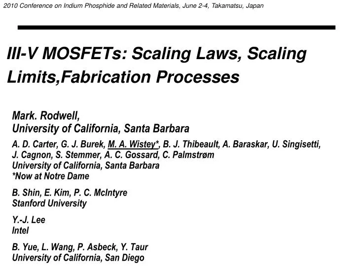 iii v mosfets scaling laws scaling limits fabrication processes