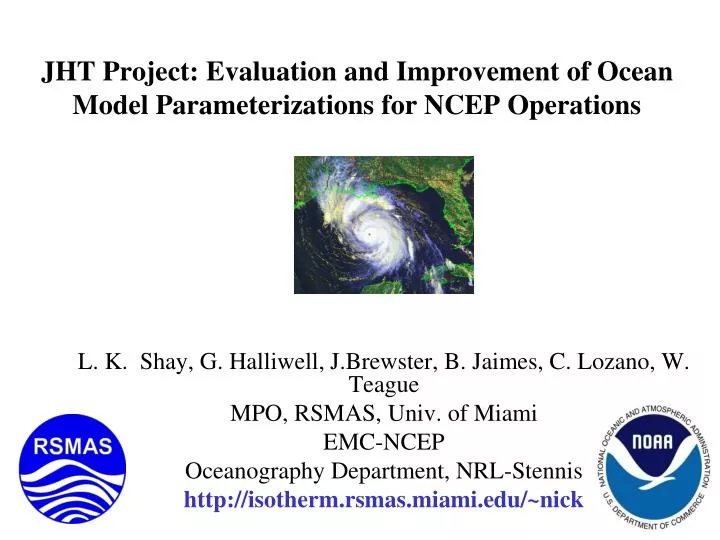 jht project evaluation and improvement of ocean model parameterizations for ncep operations