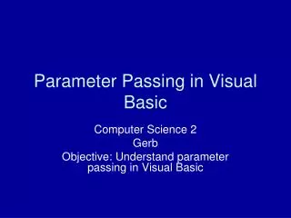 Parameter Passing in Visual Basic