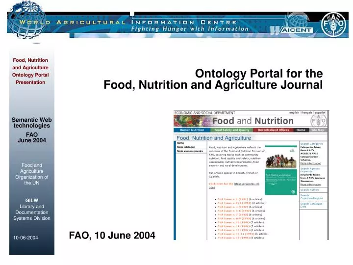 ontology portal for the food nutrition and agriculture journal