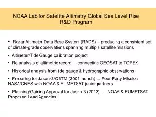 NOAA Lab for Satellite Altimetry Global Sea Level Rise R&amp;D Program