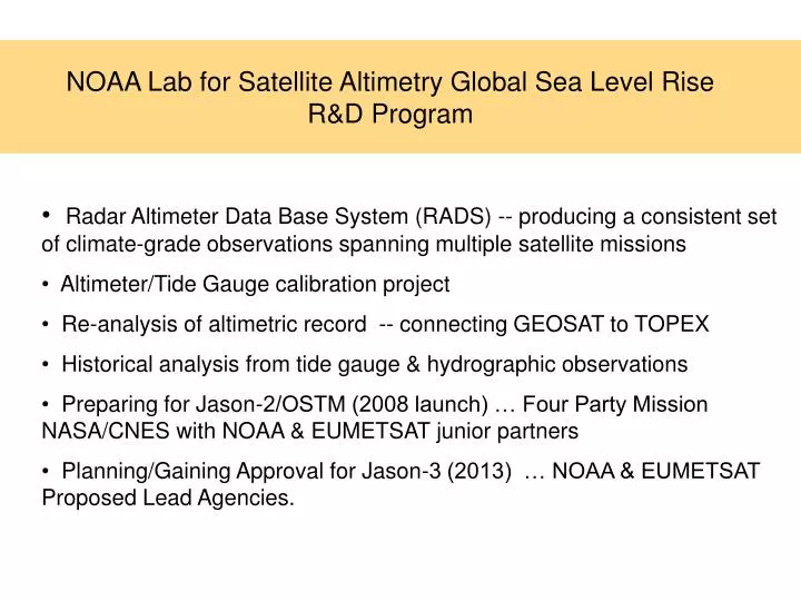 noaa lab for satellite altimetry global sea level rise r d program