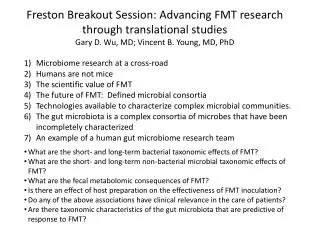 Freston Breakout Session: Advancing FMT research through translational studies