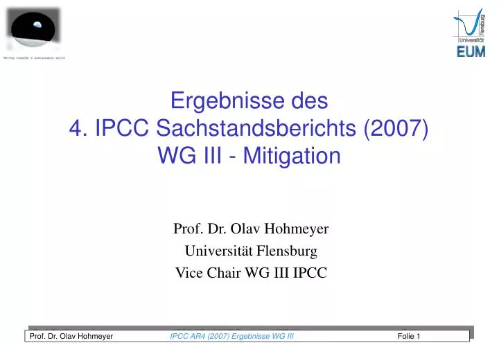ergebnisse des 4 ipcc sachstandsberichts 2007 wg iii mitigation