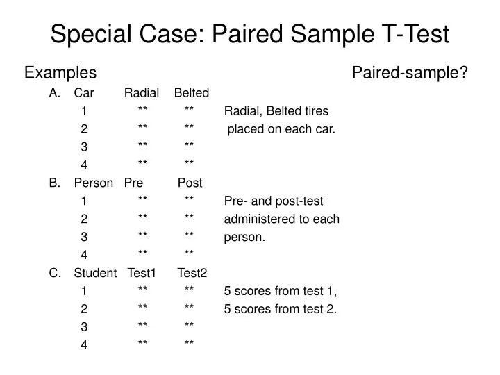 special case paired sample t test
